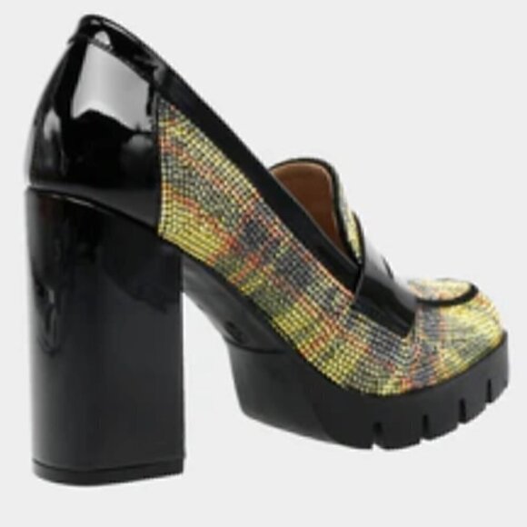 Betsey Johnson Adelyn Loafers Yellow Plaid Heel NIB 7 - Picture 4 of 10